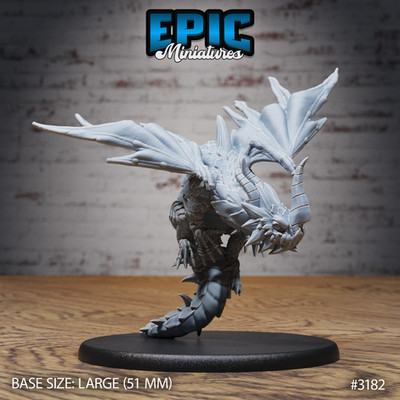D&D Miniature - Young Horn Dragon Flying (Large)- 3D Model Print DnD Figur Druck