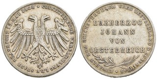 Fitz Frankfurt Free City Johann Austria Double Guilder 1848 Silver Øivo597