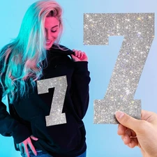 Weekgrat 8 Inch 2 Pcs Large Rhinestone Number Patches Self Adhesive Iron on