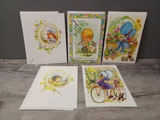 Vintage Greeting Card Birthday Boy Bird House Patchwork Girl Varity Cards . 5ct