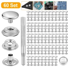 60 Sets Snap Fastener Kit 15MM Press Stud Cap Button Marine Boat Canvas Leather