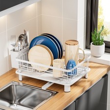 Kitchen Sink Dish Drainer Rack with 360°Drip Tray Cutlery Holder Plate Cup Racks
