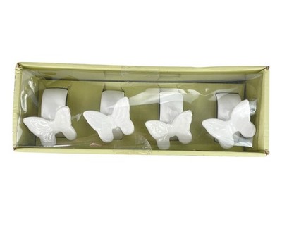 NEW Basil & Bloom Napkin Rings White Ceramic Butterflies Set of 4