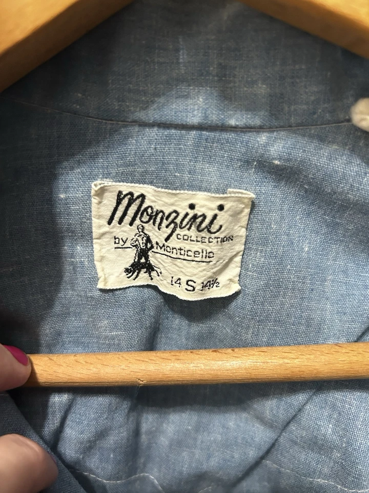 Camisa De Colección Monzini por Monticello Pequeña 14S14.5 Años 70 Bordada Perla A Presión Floral Foto 2 de 4