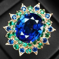 TIMELESS DESIGN RINGS ROYAL BLUE SAPPHIRE 8.90CT 925 STERLING SILVER SIZE 7.5