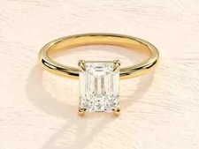 14k Yellow Gold Women's Ring 1.00 Ct Emerald Cut Lab Grown Diamond