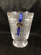 Hand Made Tipperary Crystal Pedestal Vase Diamond Button 7-1/4”