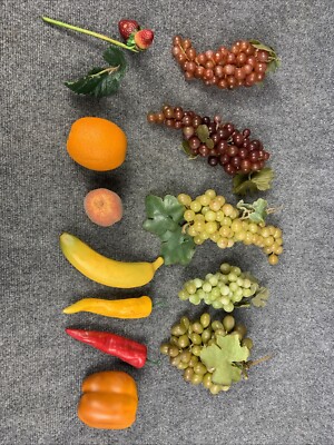 Lot of 12 Pieces Faux Fruit Vegetables Grapes Orange Banana Strawberry Pepper