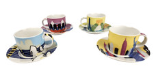 4 Studio Nova Fine Porcelain Espresso Cups with Saucers- Around the World theme
