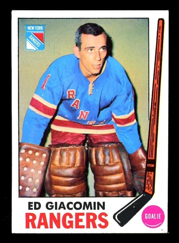1969-70 TOPPS HOCKEY #33 Ed Giacomin HOF NM-MT N Y RANGERS W/Giacomin Back Stamp