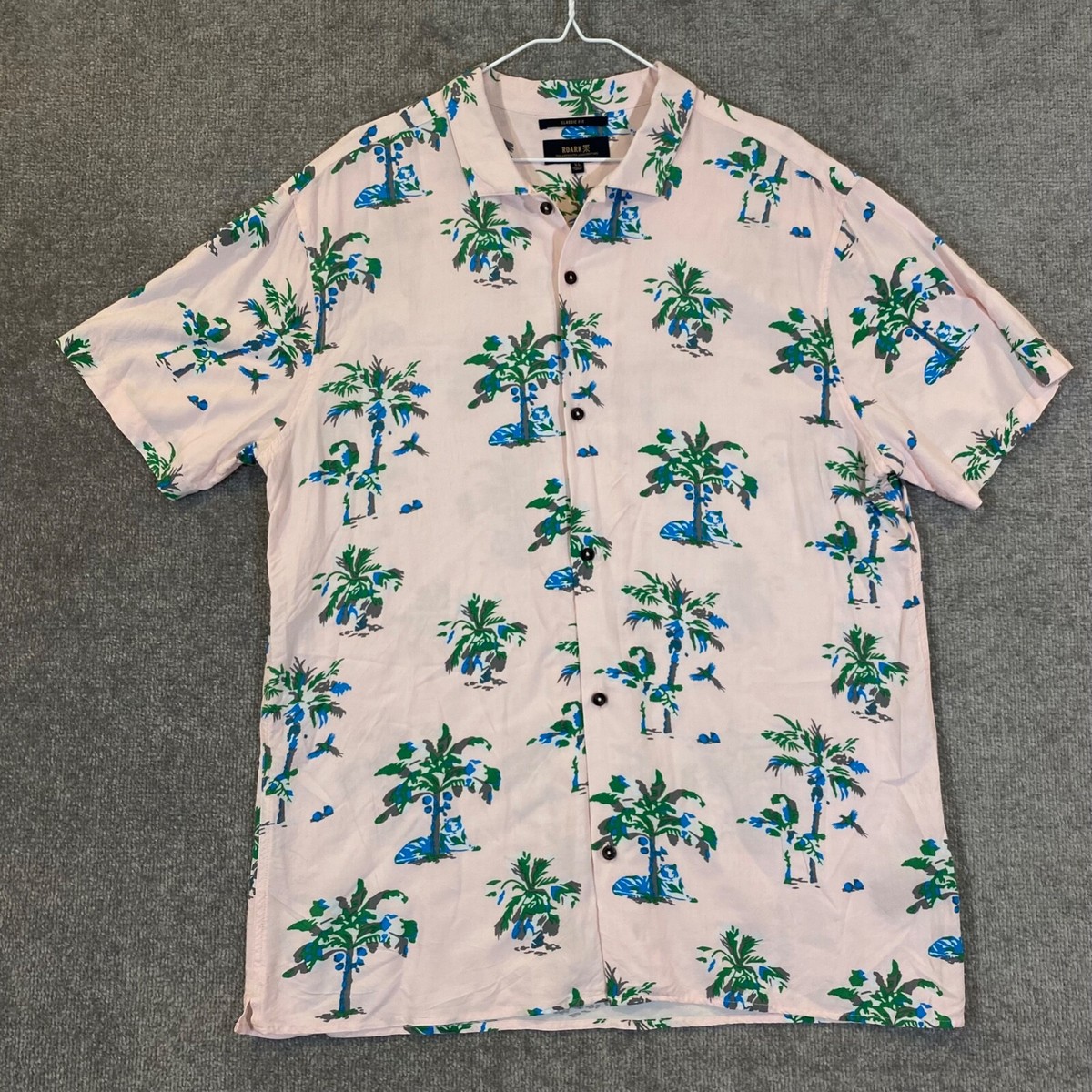 Roark Revival Shirt Mens XL Light Pink Green Blue Floral Hawaiian 
