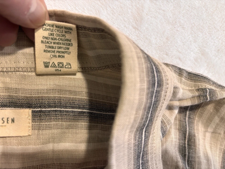 Van Heusen платье рубашка мужская льняная смесь в полоску размер L (16-16 1/2), 5GW1N1059 - Изображение 4 из 4