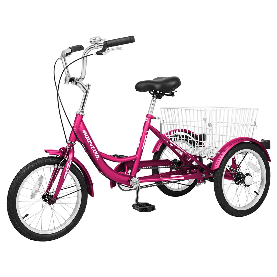 Triciclo de 16 pulgadas de una sola velocidad para adultos niños 3 ruedas bicicleta triciclo con cesta extraíble Foto 3 de 4