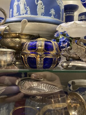 Dose Bonboniere Steiner & Vogel altes Sammlerstück blau gold Dekor tolles Stück