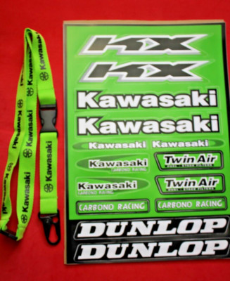 Kawasaki Motorrad Aufkleber Set + Schlüsselband org Neu Sticker Bogen KX Dunlop