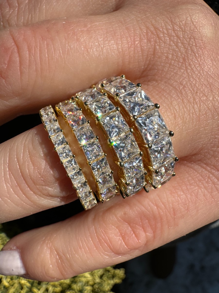 Real Princess Cut Moissanite Eternity Band Wedding Ring 14k