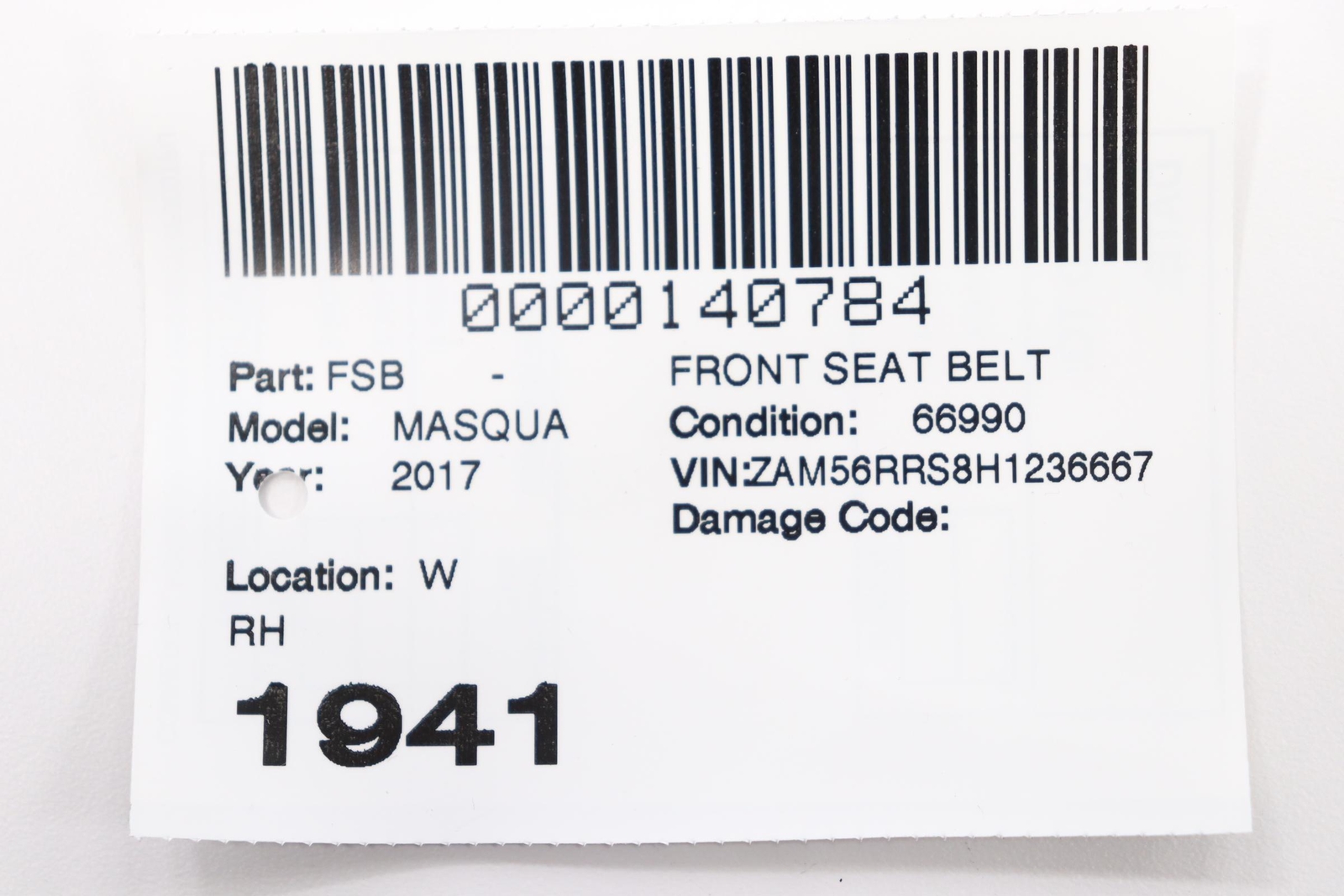 2014 - 2024 MASERATI QUATTROPORTE FRONT RIGHT SEAT BELT RETRACTOR OEM TRIM_RTR
