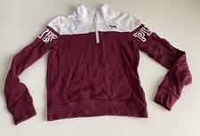 Victoria Secret PINK Maroon White Logo Quarter Zip Pullover Women s Sz XS