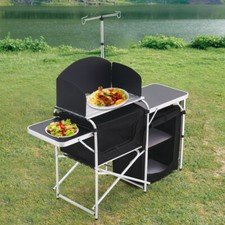 Black Outdoor Camping Cupboard Aluminium Foldable Kitchen Station w/Carrying Bag