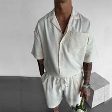 Mens Tracksuit 2-Piece Set Short Sleeve T Shirt Shorts Sweatsuit Outfit Set