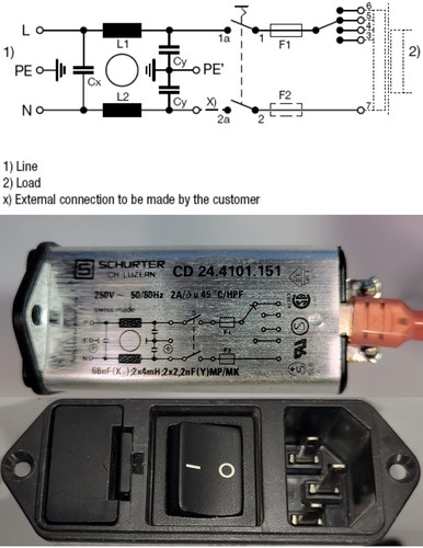 SCHURTER MODULI INGRESSO ALIMENTAZIONE A CORRENTE ALTERNATA FILTRO 2A, 2 POLI,CD24.4101.151, 250V, montaggio pannello - Foto 2 di 12