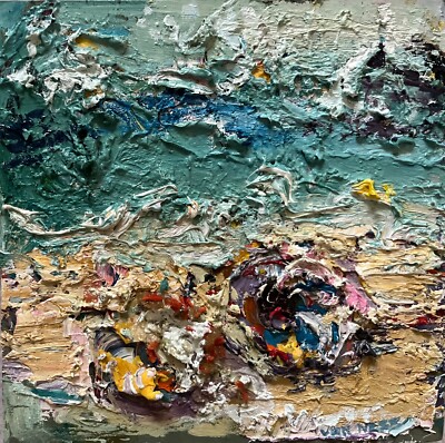 Abstract, Found at the Beach, Original Oil Painting,  Coastal Art