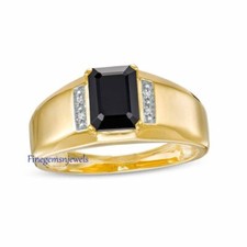 Natural Black Onyx  CZ Gemstones with 925 Sterling Silver Gold Plated Ring 495