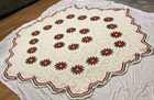 Handmade Ivory Red Green embroidered pointessia scalloped round Afghan