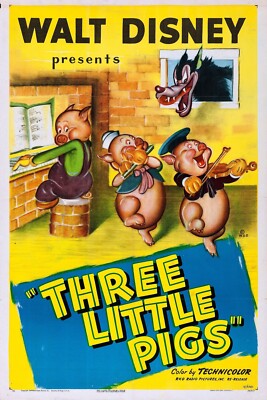 1933 Three Little Pigs Movie Poster 11X17 Big Bad Wolf Walt Disney  