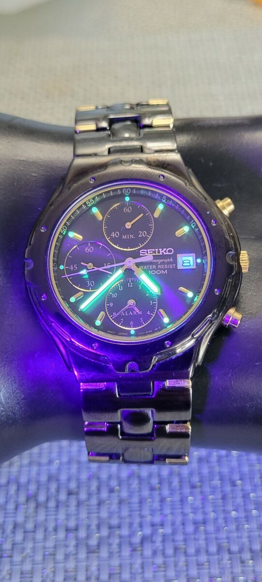 Vintage Seiko Chronograph Alarm 100m Black Chrome/Gold Vintage Seiko Chronograph Alarm 100m Black Chrome/Gold