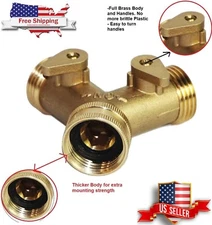 Heavy Duty Garden Water Hose All Brass Manifold 2 Way Swivel Y Splitter Shutoff