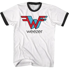 Weezer 3D Logo White Men's Ringer T Shirt Flying W Rivers Cuomo Alternative Rock