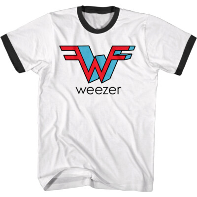 Weezer 3D Logo White Men's Ringer T Shirt Flying W Rivers Cuomo