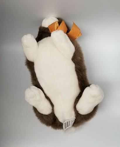 Easter Bunny plush stuffed animal rabbit brown white laying down gold bow 12" - Picture 6 of 12