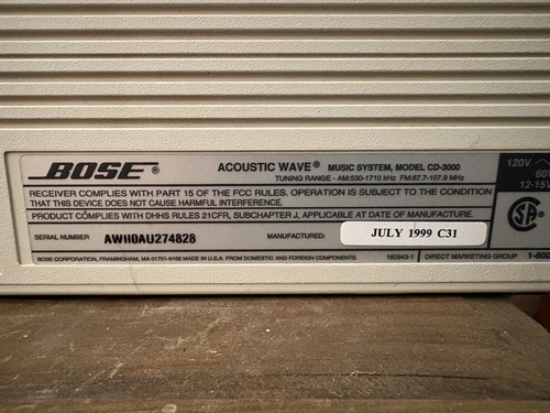 Funktionierender Bose Acoustic Wave Music System Modell CD-3000 AM FM CD-Player OHNE FERNBEDIENUNG - Bild 12 von 19
