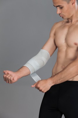 LOREY- Hochwertige Ellenbogenbandage aus latexfreiem 3D-Gestrick mit 2 Gelkissen