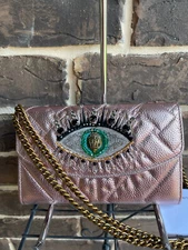 NWT Kurt Geiger Kensington Embellish Eye Quilt Metallic Leather Pink Crossbody