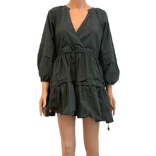 Madewell PXS poplin faux wrap side tie tiered dress pockets D1 2353