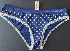 Vintage Victoria Secret Navy Blue White Polka Dot Cheekin Bikini Panties New M