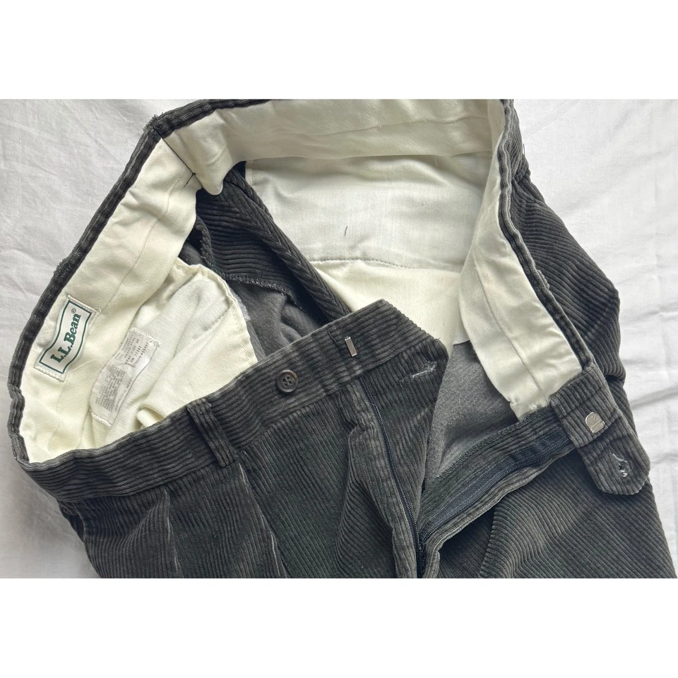 Pantalones plisados de pana vintage LL Bean para hombre 37 gris oscuro calce relajado informales Foto 2 de 4