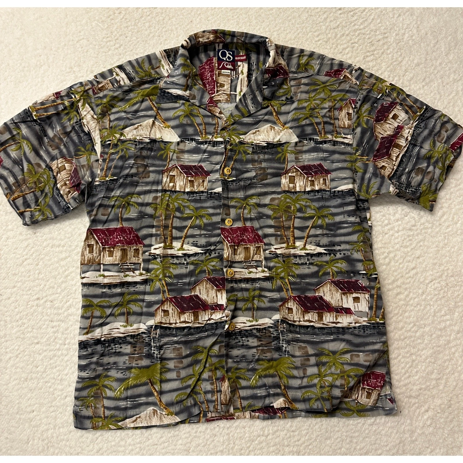 Quiksilver Mens Short Sleeve Button Down Hawaiian Shirt Medium