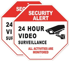 2 Pack 24 Hour Video Surveillance Sign- Security Alert - All Activities Are Moni