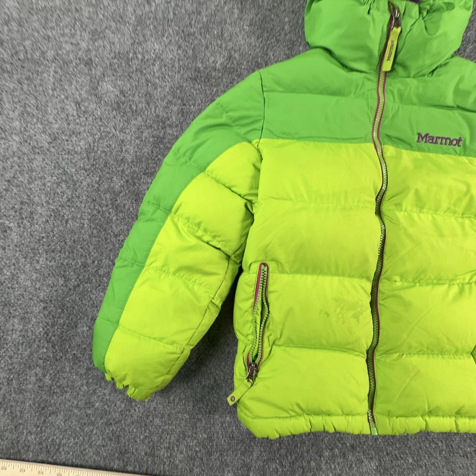 Marmot Jacket Girls Medium Green Purple Hooded Puffer 700 Fill Insulated Winter - Image 2 of 4