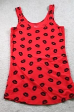 No Boundaries Tank Womens L Red Black Kiss Lips Print Top Sleeveless Kiss Lips
