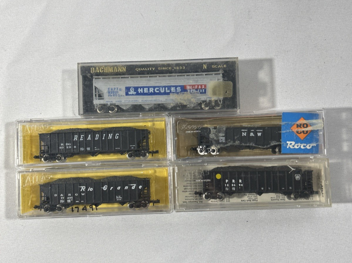 N Scale Hopper Car Lot Of 5 Rolling Stock Lot With Boxes Atlas Bachmann