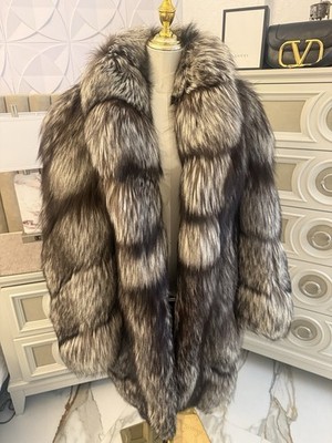 Saga Fox Saga Furs Silver Fox Fur Coat Semi long MEDIUM 
