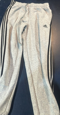 adidas Men s Gray 3-Stripes Track Pants Joggers Drawstring Pockets Size M
