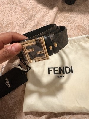 Fendi Women s Logo Fashion Belt 105 Brown/Black/Gold FF Buckle Adjustable