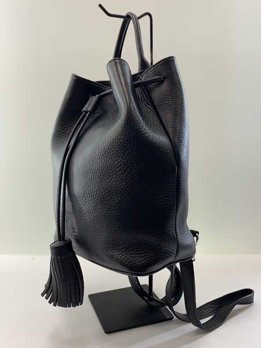 Other Brand Drawstring Backpack Leather Black Sol… - image 2