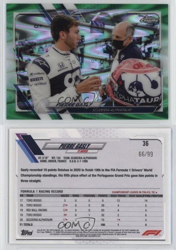 2021 Chrome Formula 1 F1 Racers Green RayWave Refractor 66/99 Pierre Gasly 0g3o - Picture 3 of 3